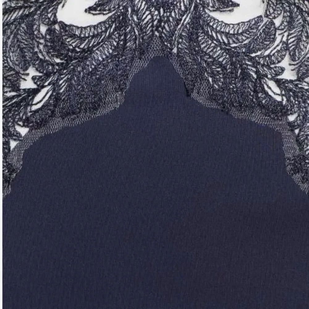 TADASHI SHOJI FEATHER APPLIQUÉ ROYAL NAVY/WHITE SHEATH DRESS size M - Picture 5 of 11